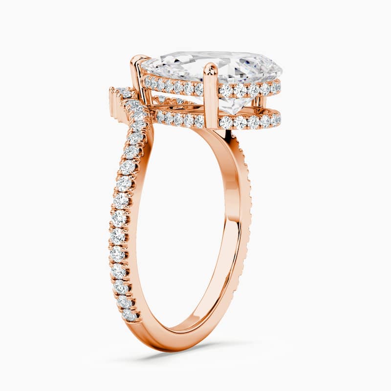 Auriya 14kt Rose Gold Lab Grown Pear Chevron Diamond V Double Hidden Halo Engagement Ring (F-G, VS)