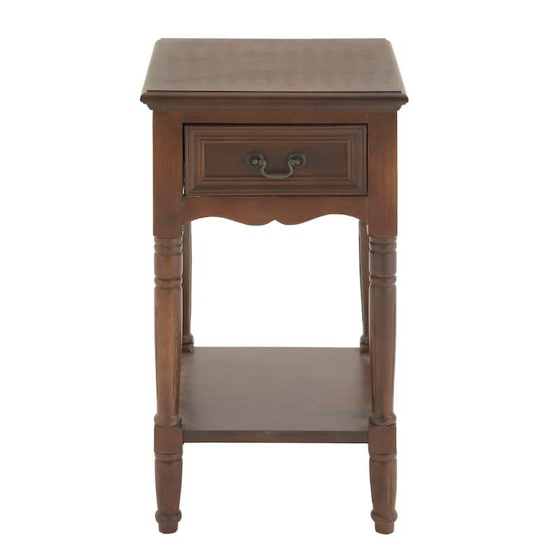 Wood Storage 1 Drawer and 1 Shelf Accent Table with Turned Legs - Brown - Roche River Decor - 16"W x 16"L x 29"H