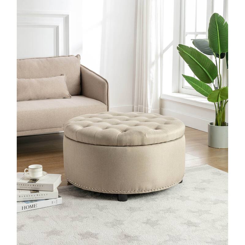 Porthos Home Nala Fabric Round Storage Ottoman