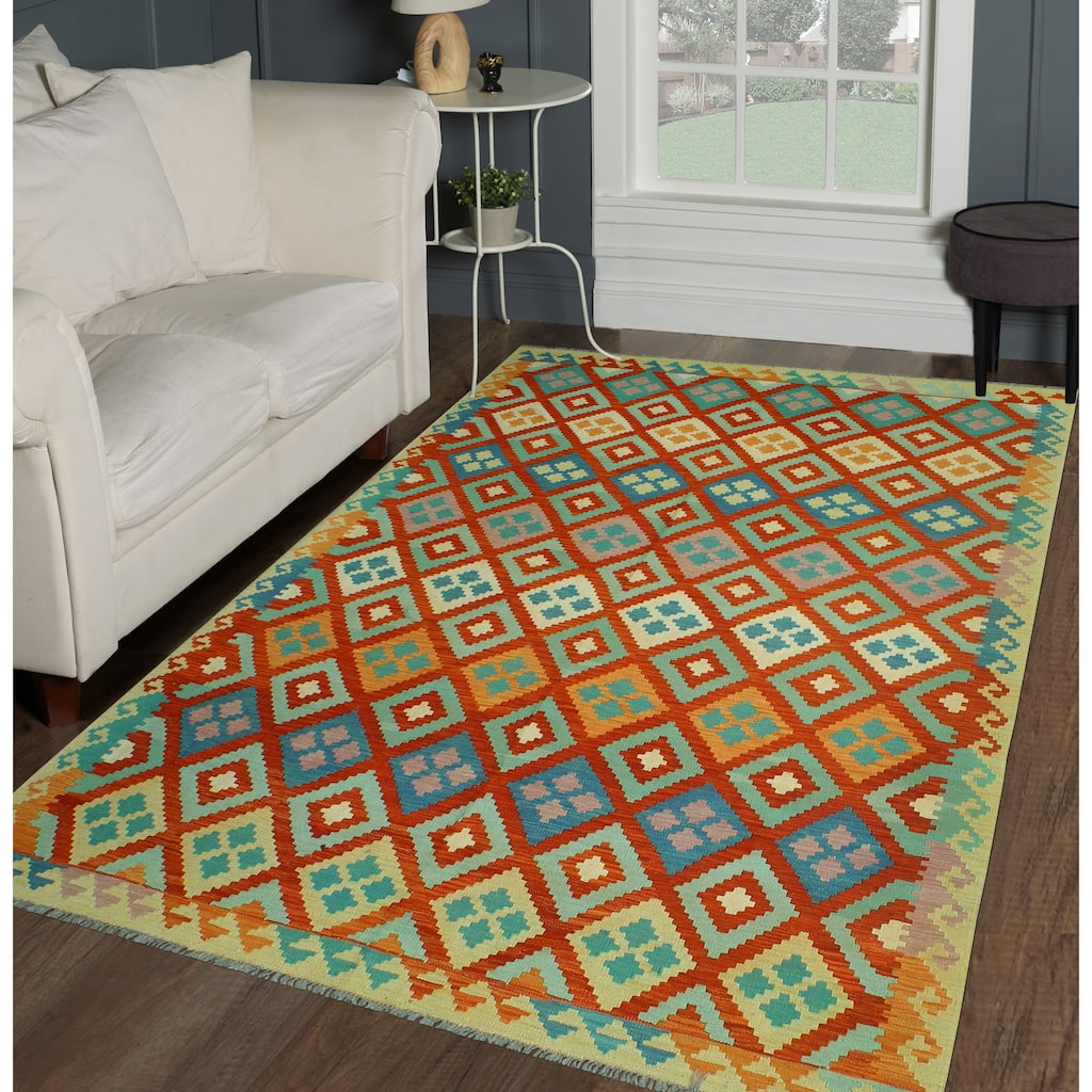 Sangat Flatweave Cyneleah Red/Ivory Rug - 6'7" x 9'8"