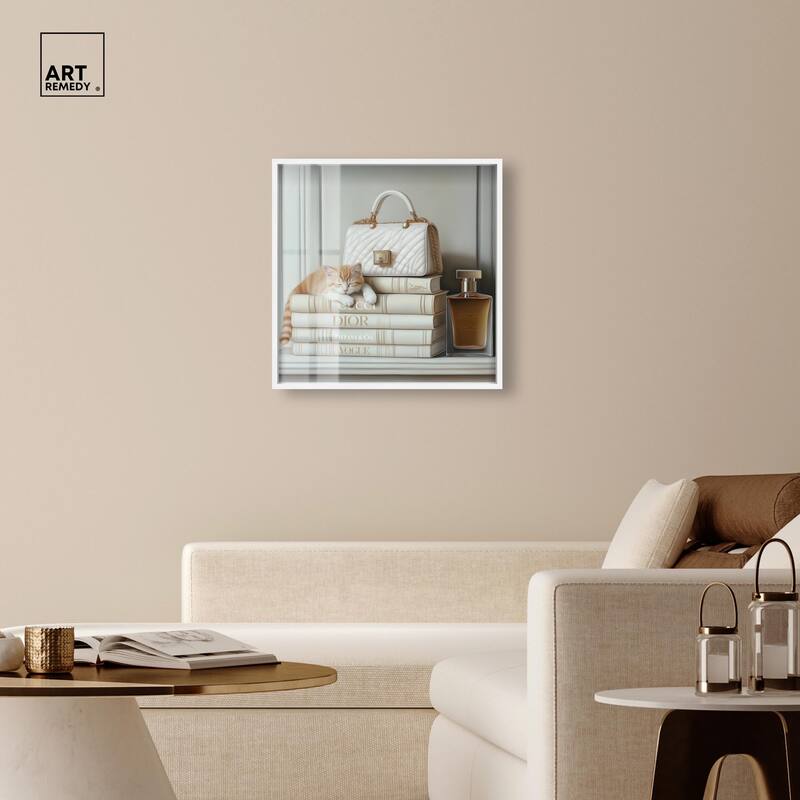 Ivory Books and Kitten Shadowbox by Art Remedy
