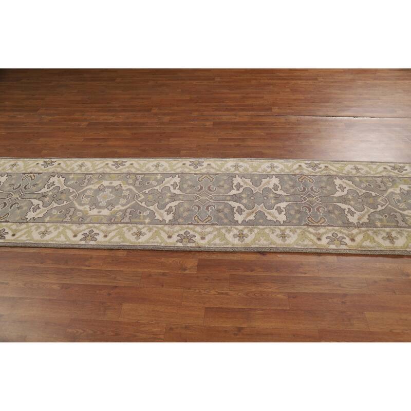 Grey Oushak Runner Rug Hand-Knotted Transitional Wool Carpet - 2'6"x 9'9"