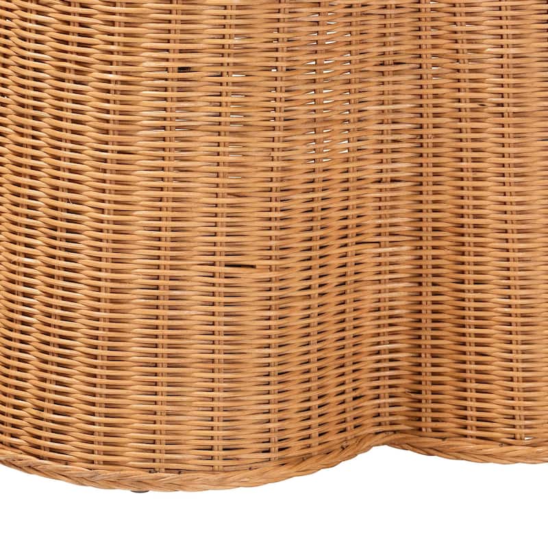 Dayo Scalloped Natural Rattan Console Table with Drawer - Handwoven Wicker Accent Table with Flared Skirt, Coastal Boho Style