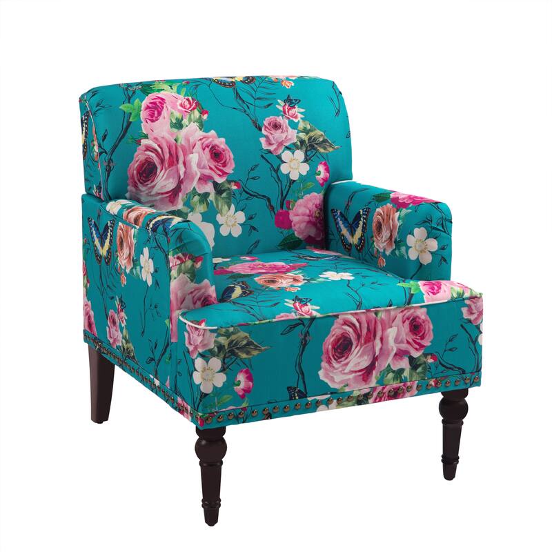 Set 2 Striped Upholstered Linen Armchair with Brass Nailhead Trim