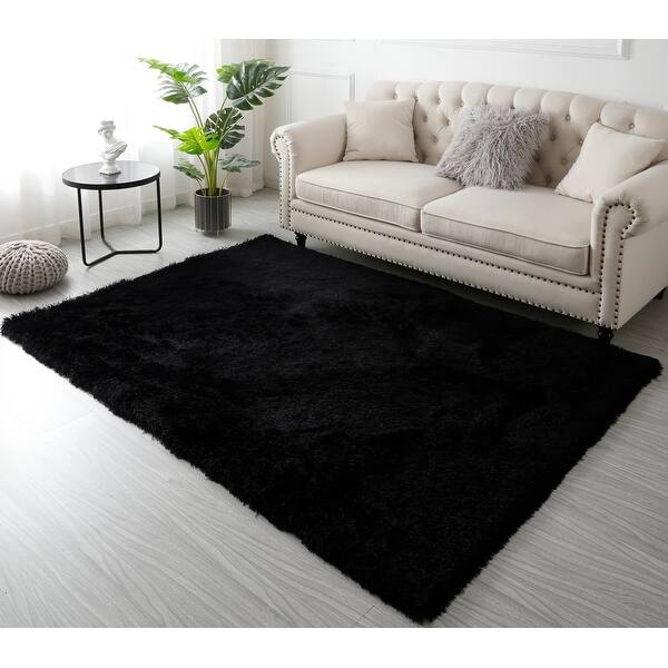 Black Microfiber Soft Thick Plush Cozy Shaggy Shag Area Rug 5 X 7 On Sale Overstock 28443262