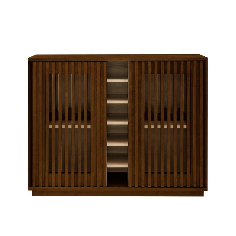 Mid Century Modern Fluted Buffet Cabinet with Wine Glass Holder and Wine Rack