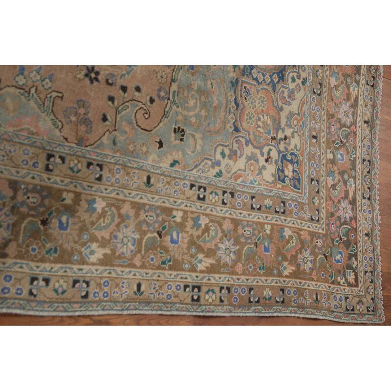Hand Knotted Oriental 100% Wool Carpet Traditional Floral Coral Mashad Area Rug - 11' 2'' X 7' 11''