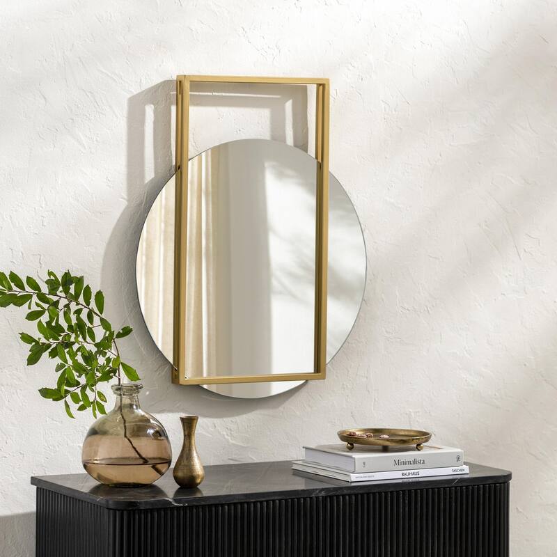 Lylah Glam Gold Frame Floating Round Mirror - 25 x 20
