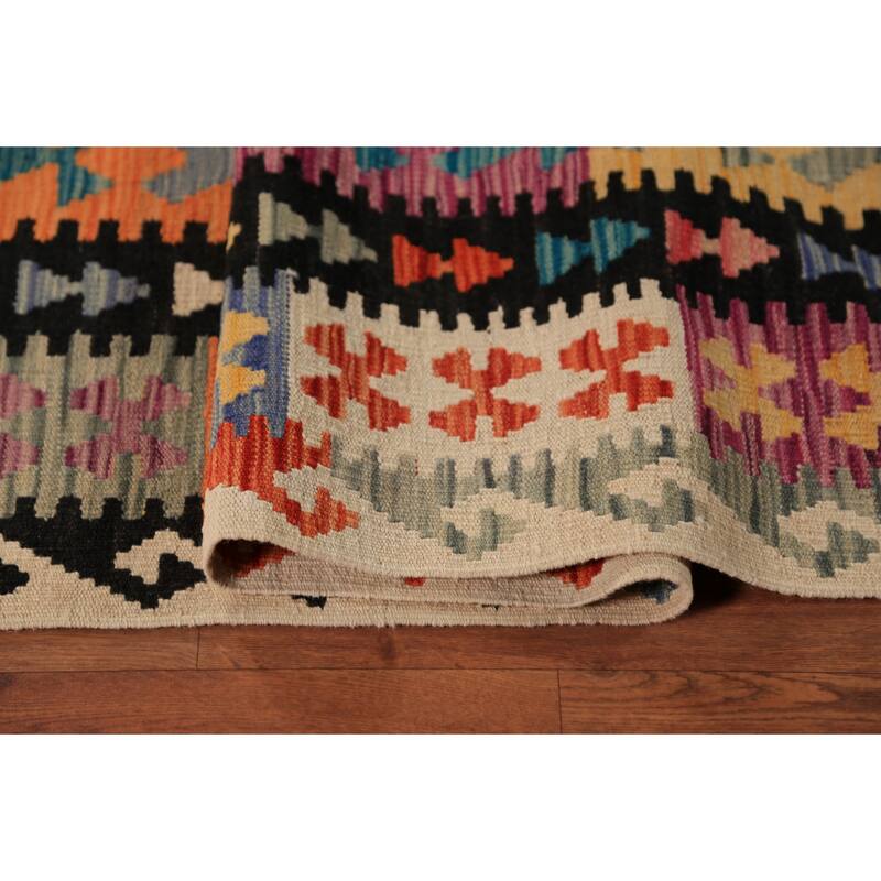 Geometric Kilim Reversible Area Rug Wool Carpet - 8'2"x 11'1"