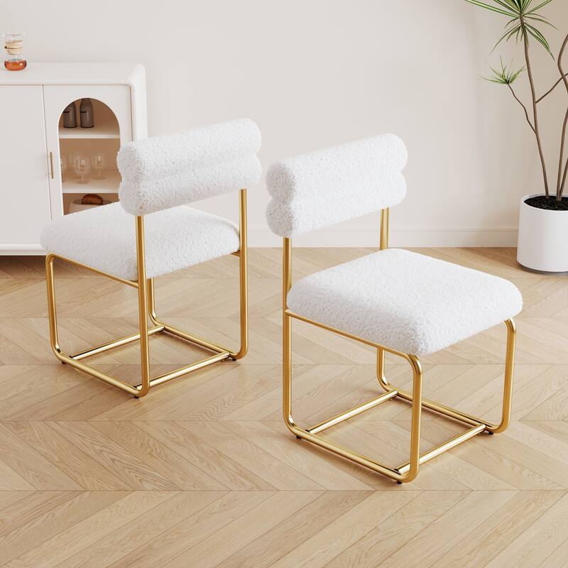 GDFStudio - Rosdale Minimalist Soft Plush Upholstered Dining Chair Set with Ergonomic Backrest and Golden Metal Legs, Set of 2