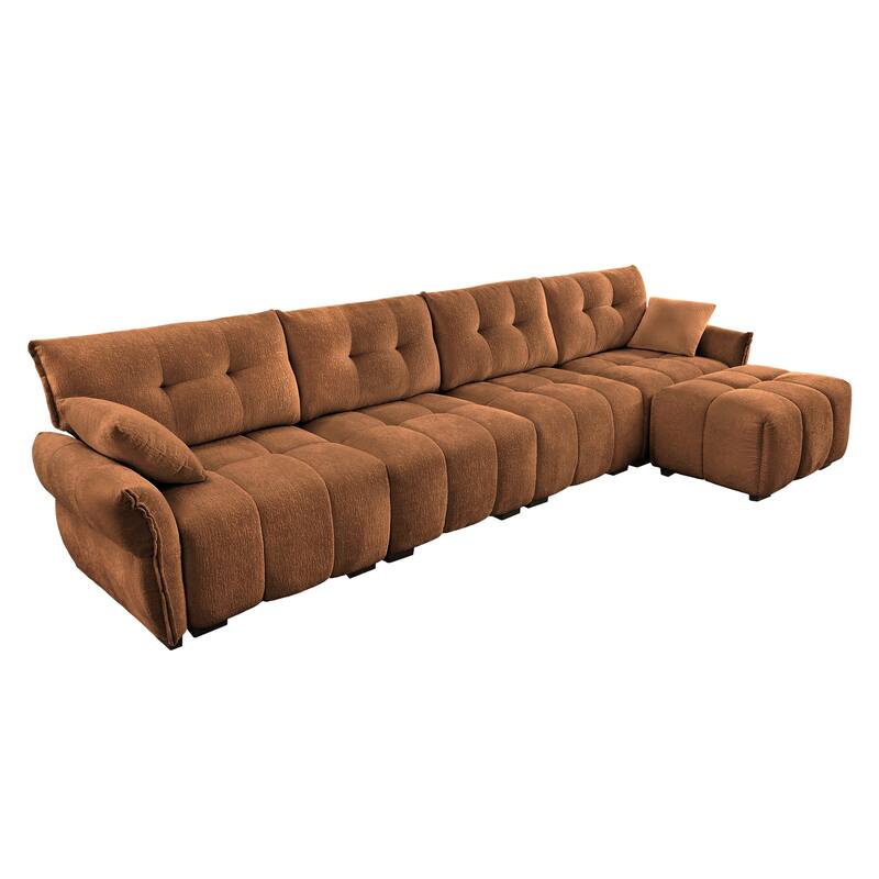 141.7" Chenille Modular 4-Seater Sectional Sofa with Ottoman, Solid Wood Frame and High-Resilience Cushions