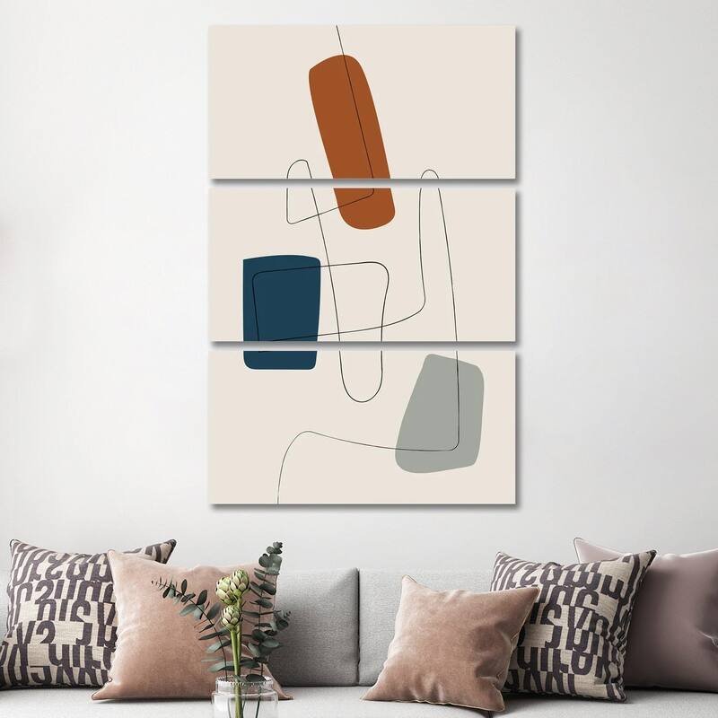 iCanvas "Navy Gray Burnt Orange Minimalist Line" by EmcDesignLab 3-Piece Wall Art Set - 60x40x1.5