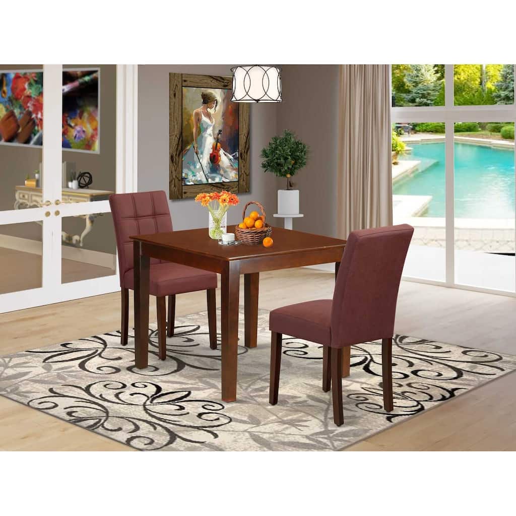 HomeStock 3-Pc Mahogany Finish Square Solid Wood Top Dining Table Set - Seats 2