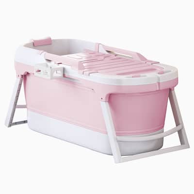 Mixoy Foldable Adult Bathtub with Lid,Collapsible Temperature Maintenance Bathtub Shower,Massage Roller, Non-Slip