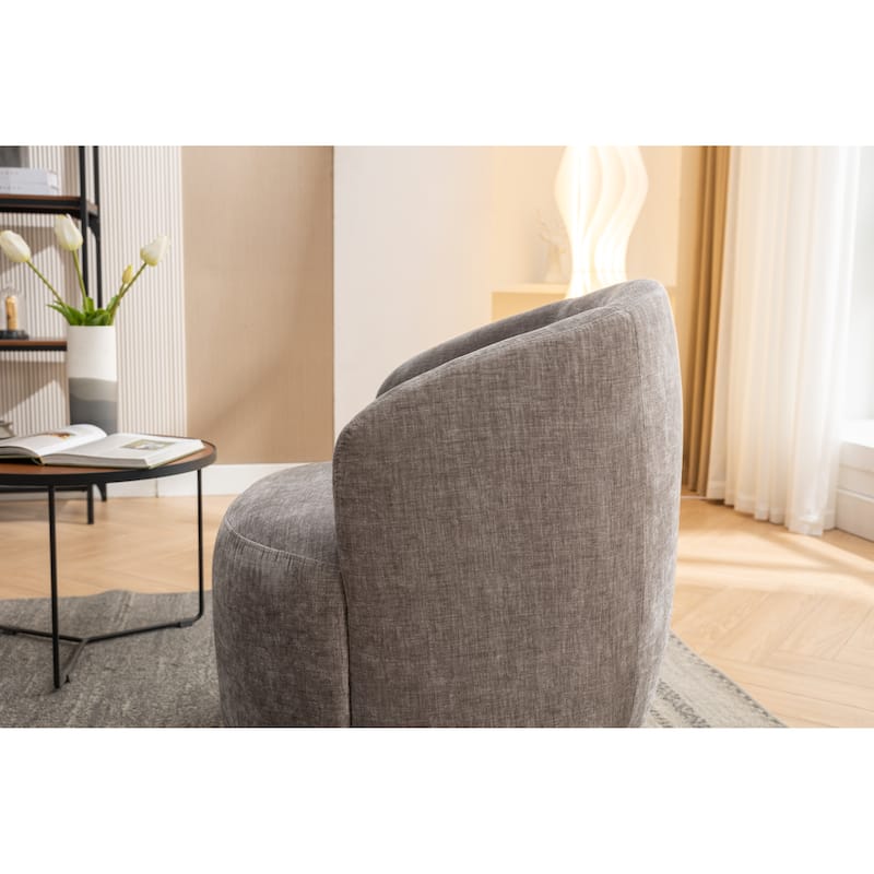 Small Swivel Barrel Chair, Chenille Upholstered Lounge Chair, Single Sofa Chair with Semi-Circular Backrest & Metal Base