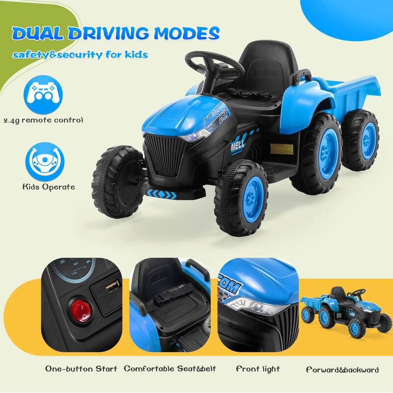 EROMMY Ride on Car Toys with Remote Control, Digger, Horn, Lights, Music Player, Safety Belt,