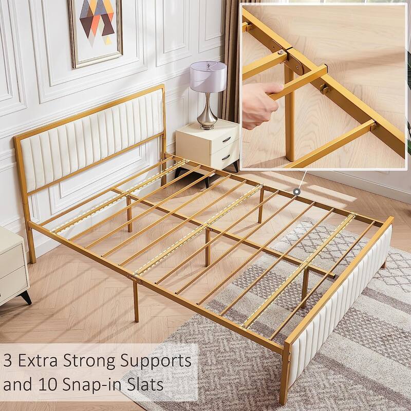 Javlergo Bed Frames with Upholstered Tufted Headboard and Footboard, Heavy Duty Steel Slats Platform, No Box Spring Needed