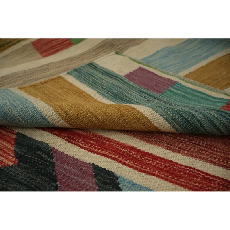 Hand Woven Oriental 100% Wool Carpet Southwestern Modern Multi-Colored Kilim Area Rug - 10' 0'' X 8' 2''