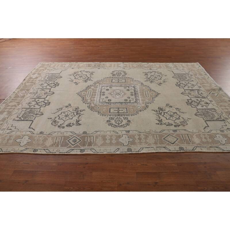 Distressed Orange Tabriz Persian Vintage Rug Hand-Knotted Wool Carpet - 6'8"x 9'7"
