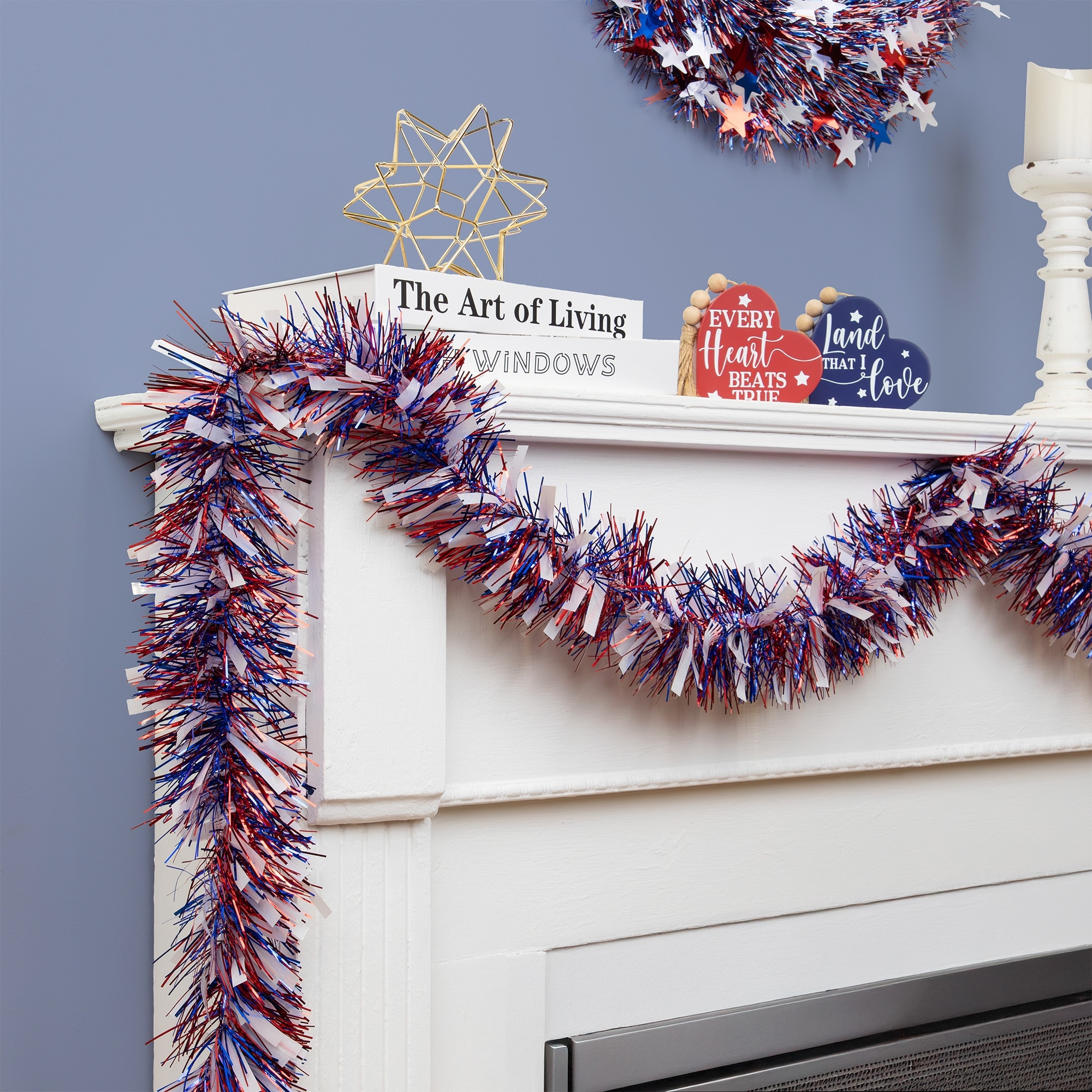 12' x 4" RedBlue Wide Cut Patriotic Tinsel Christmas Garland Unlit