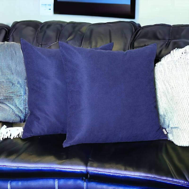 HomeRoots Set Of Two 26" X 26" Navy Blue Polyester Zippered Pillow Cover