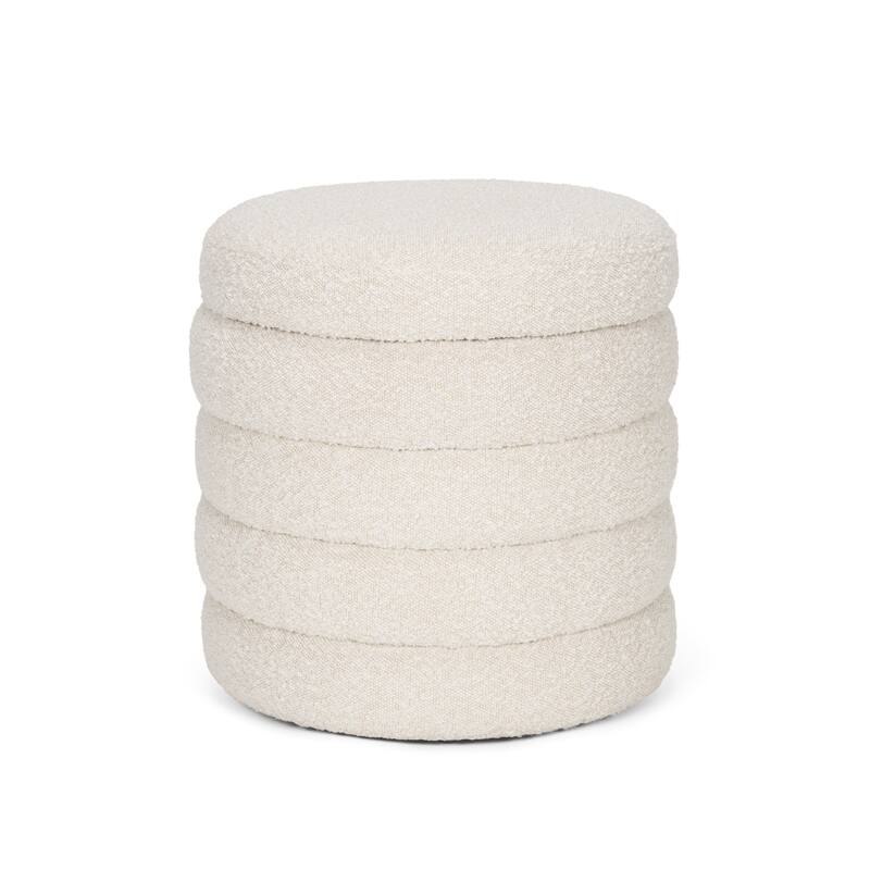 HomeRoots 19" Cream Boucle Round Storage Ottoman