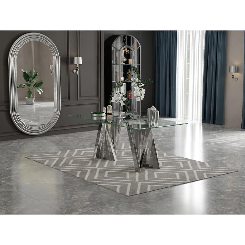 78 inch and 94 inch Glass Dinner Table Falcone Kitchen and Dining Table - Silver - 78 inch