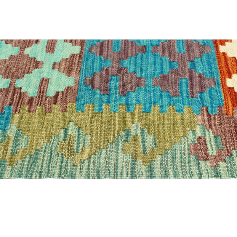Flatweave Qadeer Red/Turquoise Rug - 5'7" x 7'10"