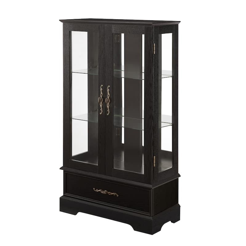 GDF Studio - Lighted Curio Cabinet with Adjustable Shelves and Built-In Drawer.