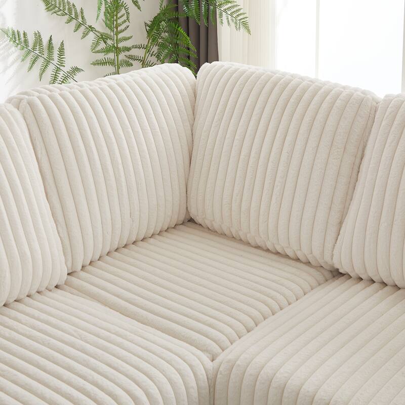 110" Corduroy L-Shaped Sectional Sofa with Storage, USB Charging and Cup Holders