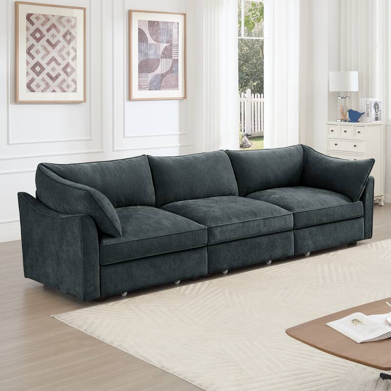 GDFStudio - 3-Seater 112.6" Chenille Sofa with Pull-Out Storage Drawers