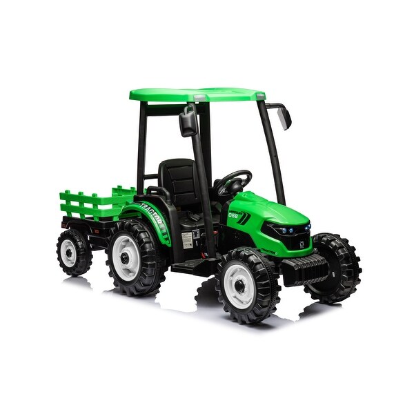 24V Ride On Tractor with Trailer for Kids Battery Powered Electric Vehicle with 3 Gear Shift LED Lights Bed Bath Beyond 41937406