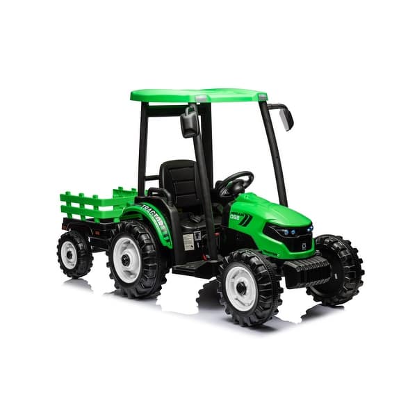 slide 2 of 14, Battery-Powered 24V Kids Ride-On Tractor with 3-Gear Shift & Treaded Tires Green
