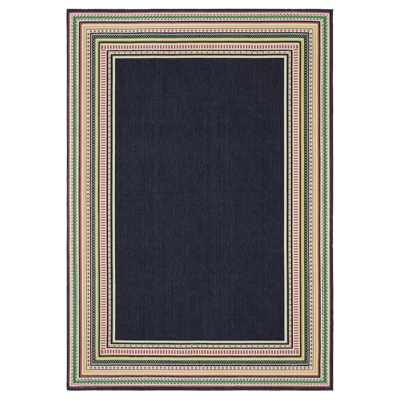 Harlowe Multi-Stripe Border Navy/ Multi Area Rug - 3'3" x 5'