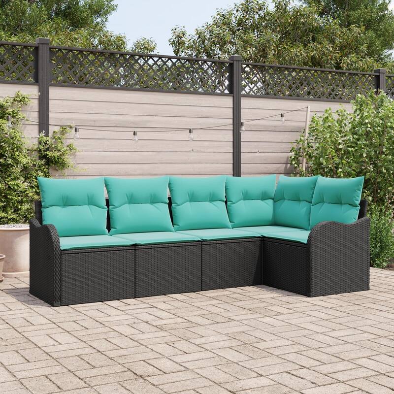 vidaXL 5 Garden Sofa Set with Cushions Black Poly Rattan - 91.5 x 48.2 x 27.2 - Black without table