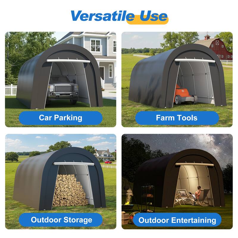 10' x 20'Portable Domed Carport with 2 Roll-up Doors