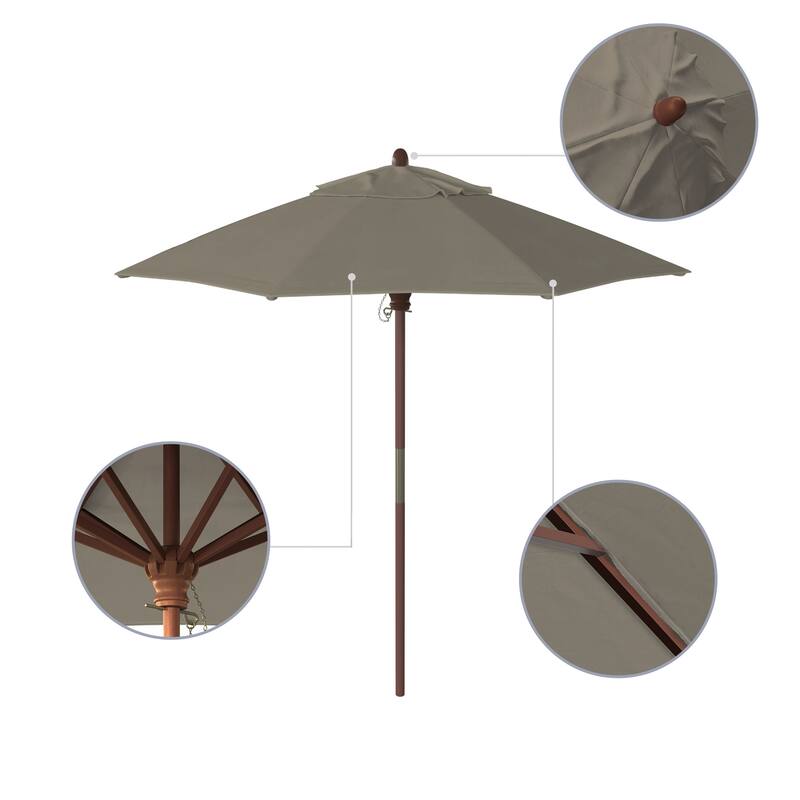 California Umbrella 7.5' Round Marenti Wood Frame Patio Umbrella with Pacifica Fabric, Base Not Included
