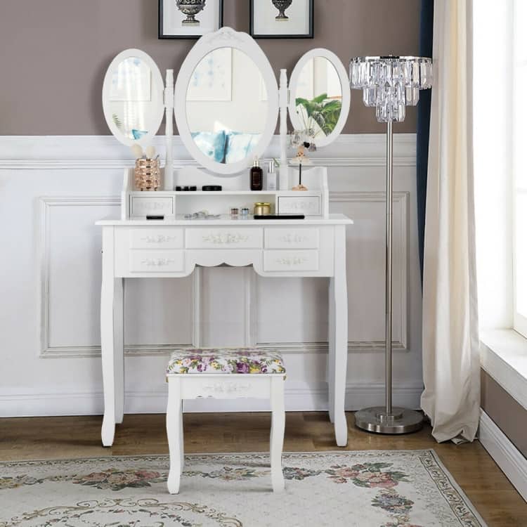 7 Drawer Tri-Folding Mirror Dressing Vanity Makeup Set - 35.5" x 16" x 59.5" (L x W x H)
