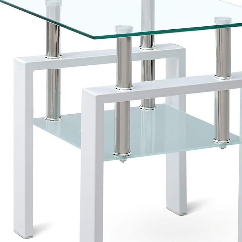 HomeRoots 20" Clear and White Glass and Metal Square End Table With Shelf - 17.71 in. x 20.47 in. x 17.71 in.