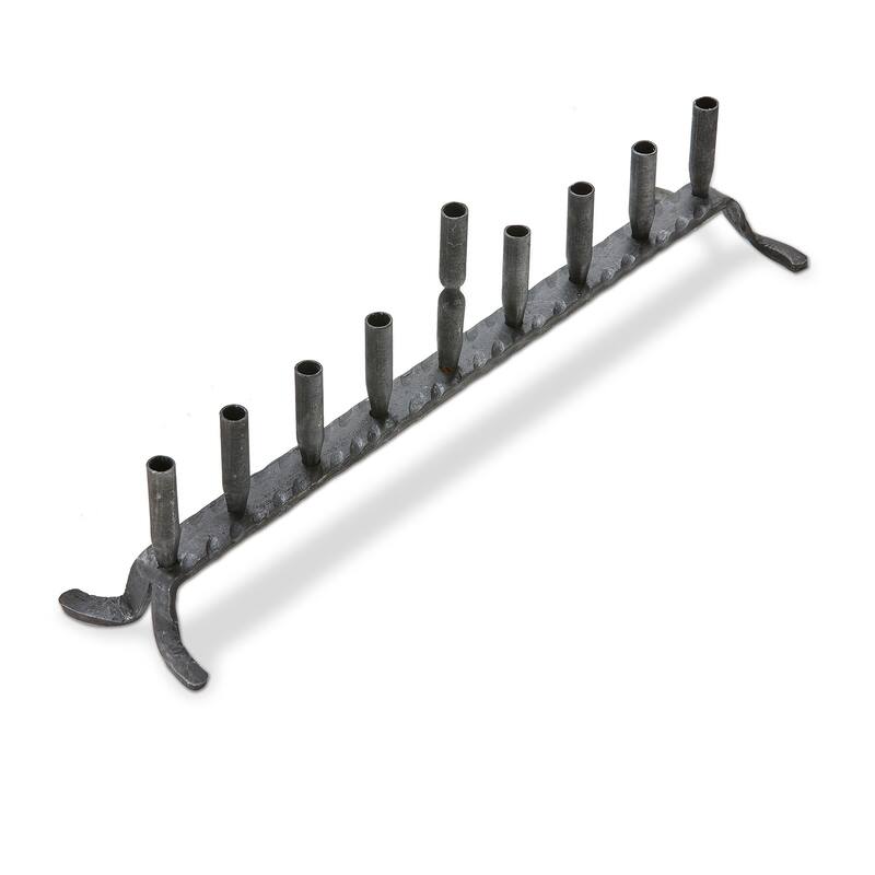 Black Hand Forged Iron Artisan Menorah, 17.0L x 3.0W x 5.0H inches