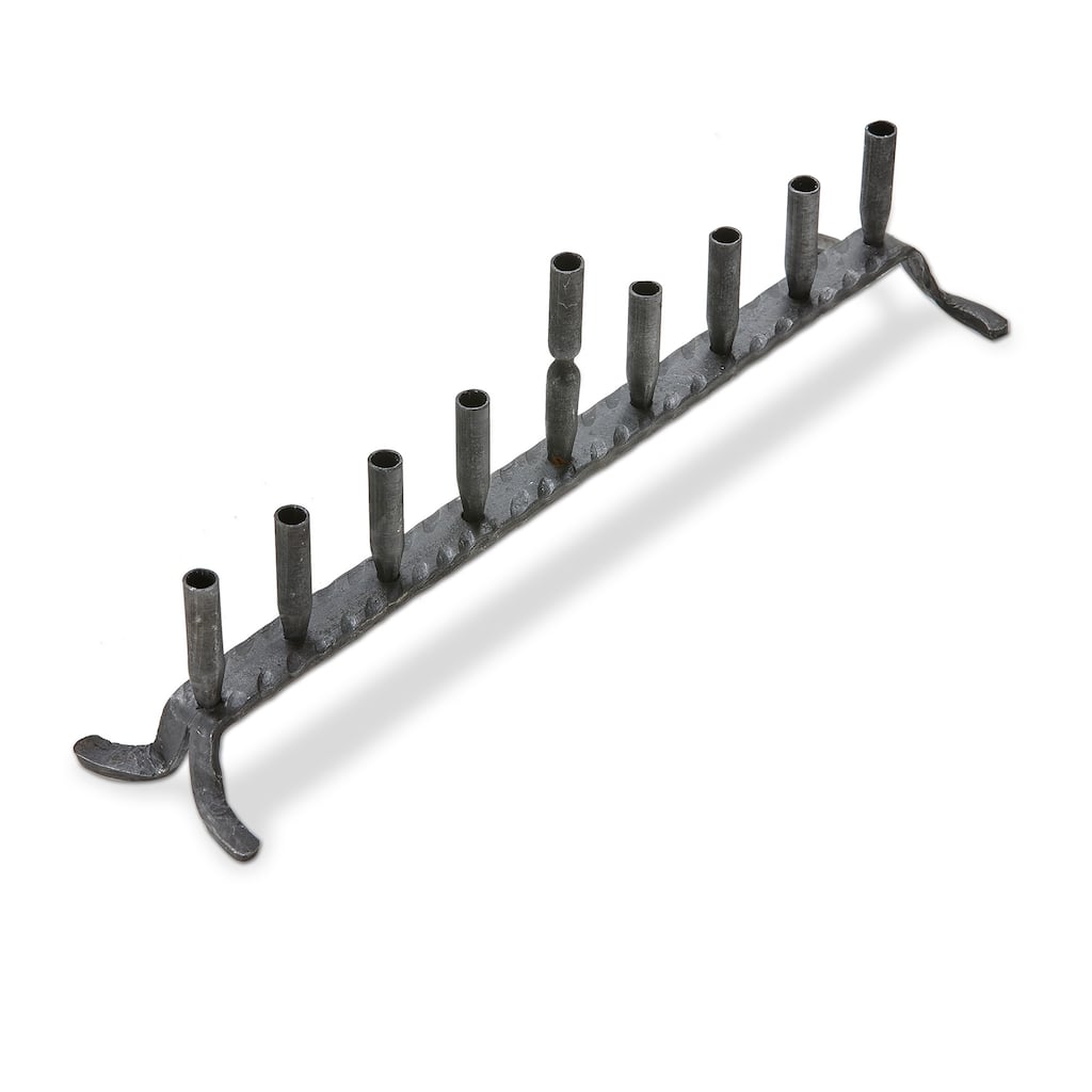 Black Hand Forged Iron Artisan Menorah, 17.0L x 3.0W x 5.0H inches