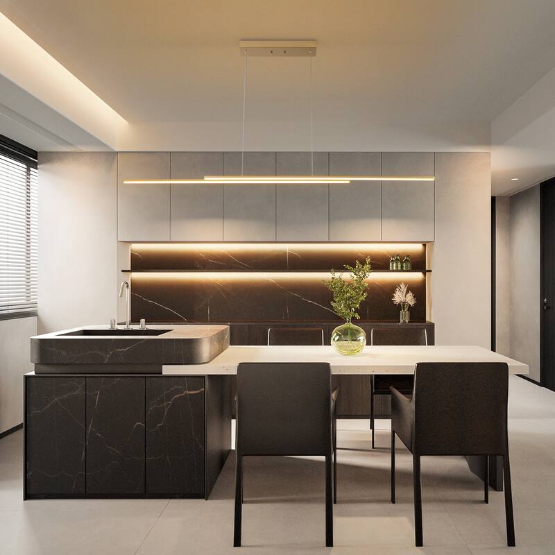 59" Modern Black/Gold Linear Integrated LED Pendant Kitchen Island Light Bar