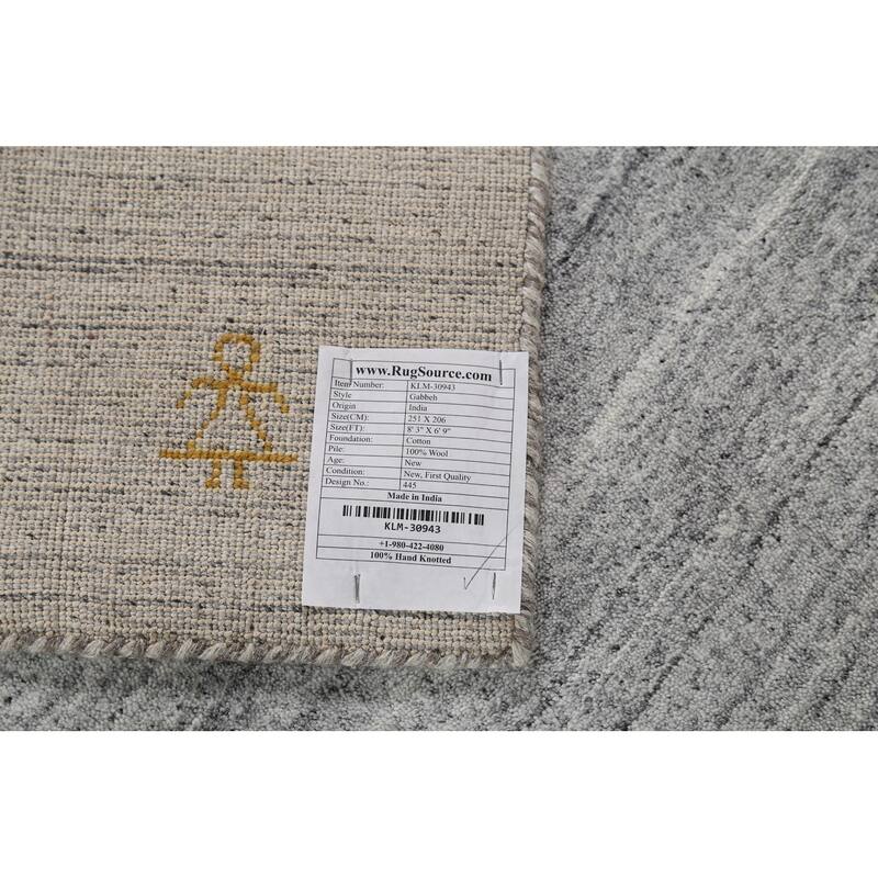Tribal Striped Gabbeh Indian Area Rug Handmade Grey Wool Carpet - 6'9"x 8'3"