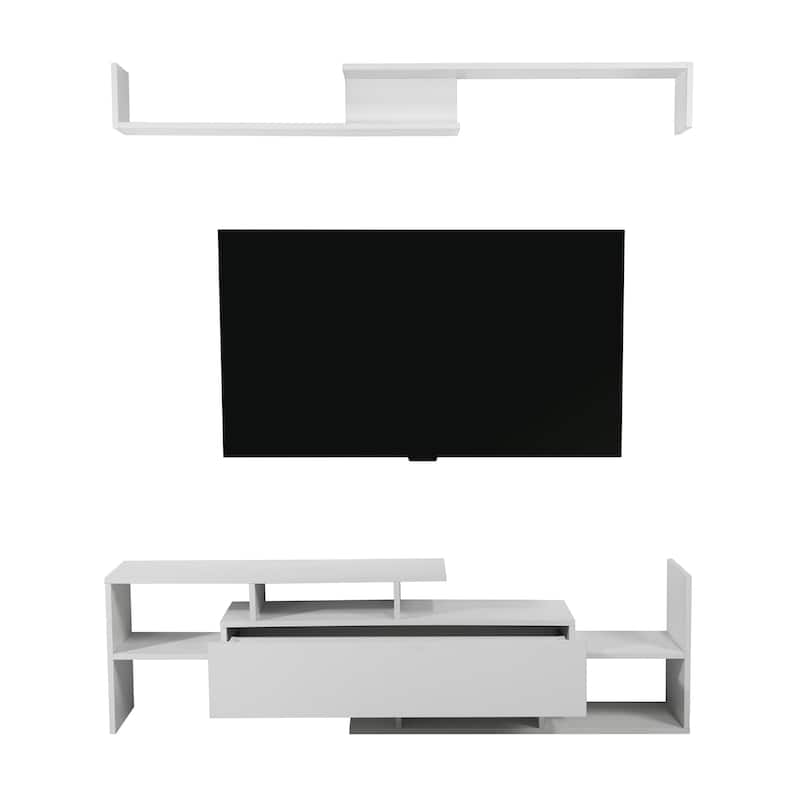 Surrey 60.2'' 2 Pc 1-Drawer Floating TV Stand Media Console with Open Shelves