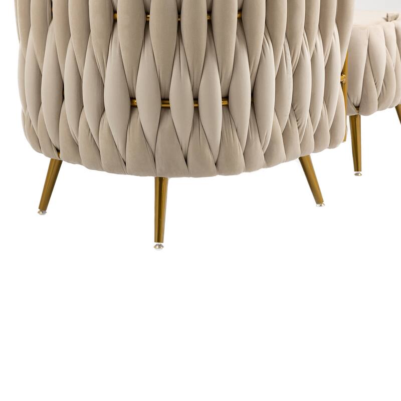 Accent Chair with Storage Ottoman, Modern Hand Woven Vanity Chair (Pink)