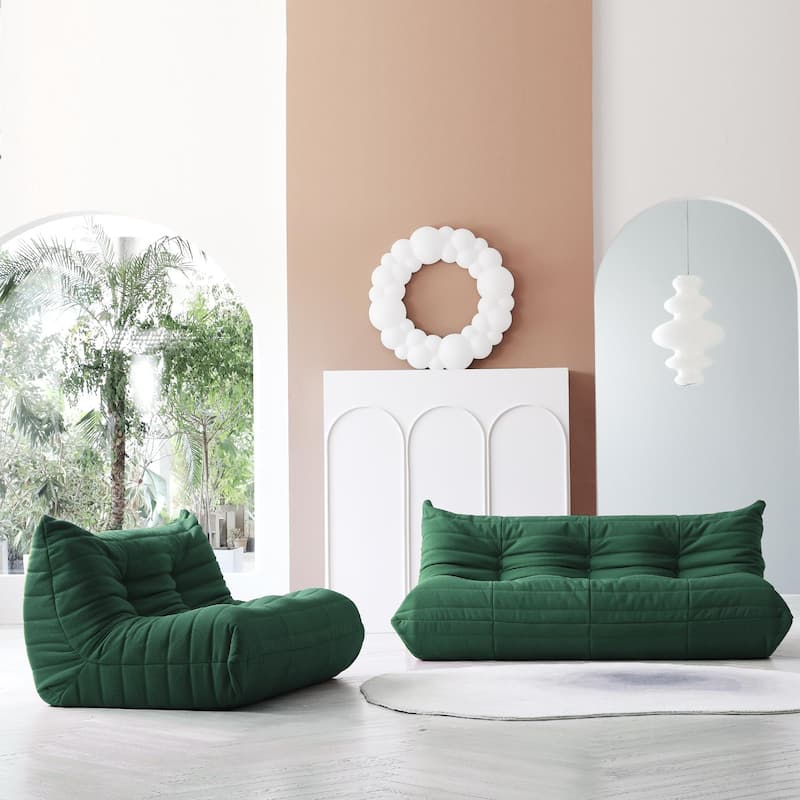 Soft Tufted Bean Bag Sofa,Extra Large Lazy Lounger Set for Living Room - Green