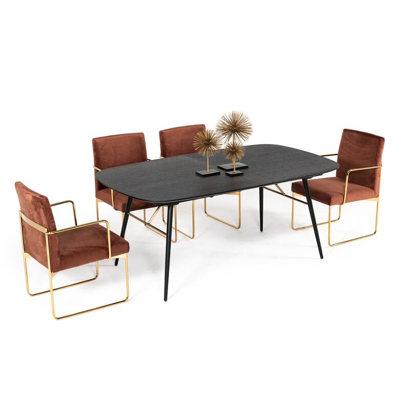 Modrest Billy Modern Black Oak & Gold Extendable Dining Table