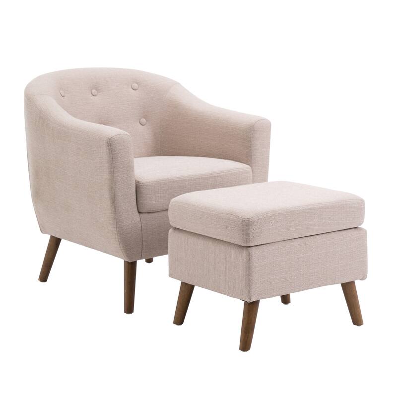 Carson Carrington Junsele Linen Upholstery Club Accent Chair - Beige - Ottoman Included