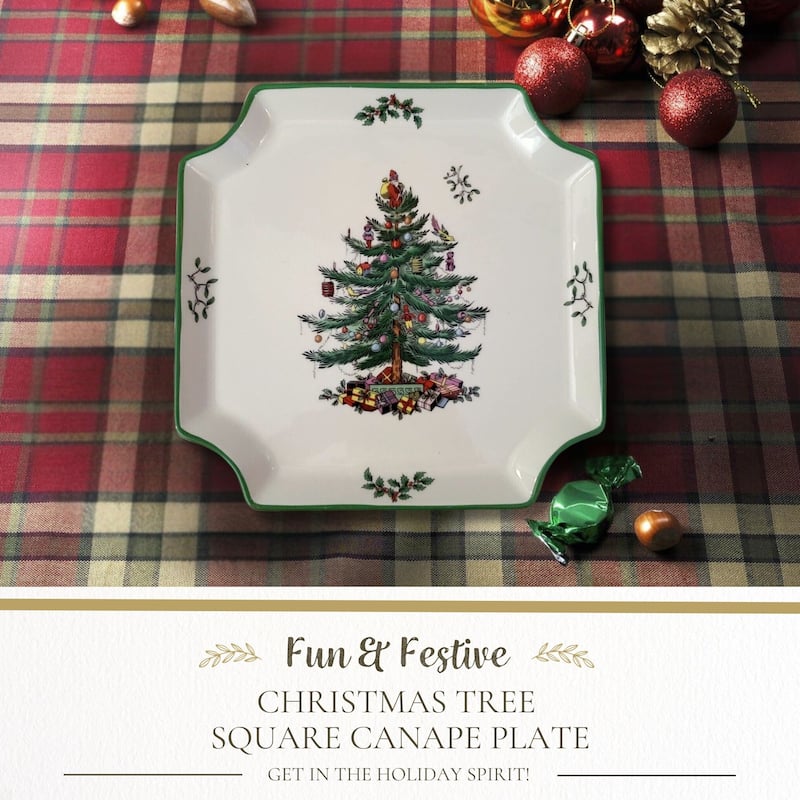 Spode Christmas Tree Square Canape Plate - 8" L x 8" W