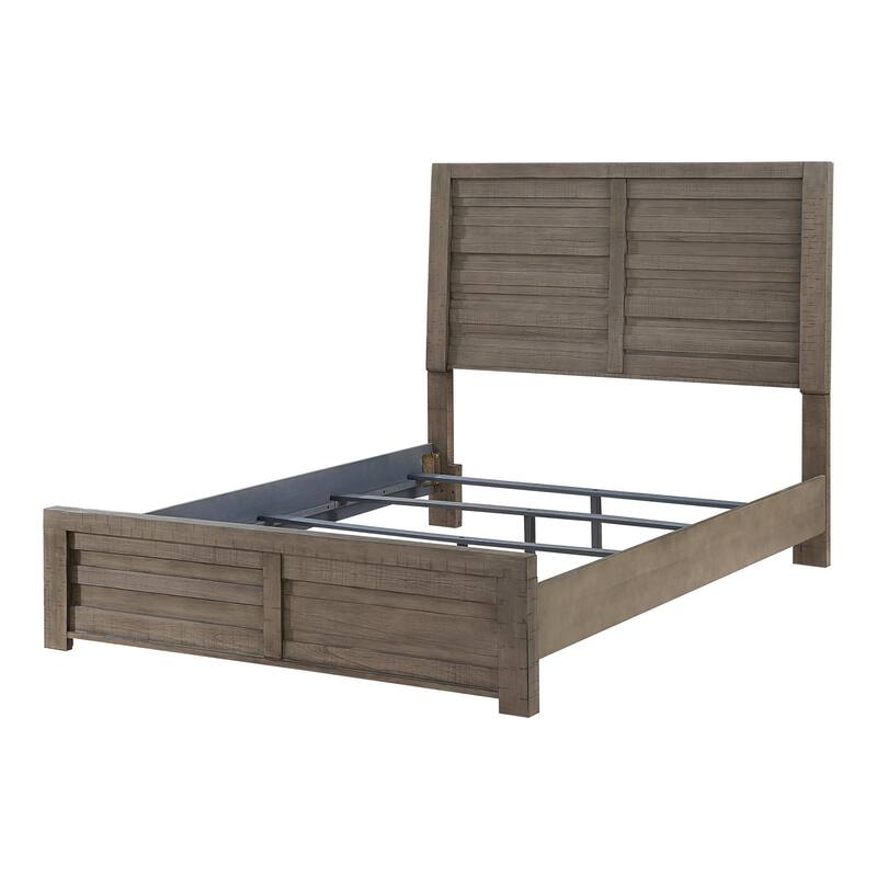 Niti Queen Size Bed, Rustic Style Panel Headboard Design, Gray Finish